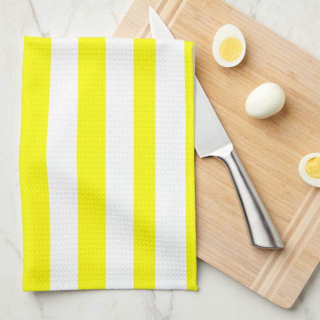 Paño De Cocina Amarillo Soleado y Estampado de Rayas Blancas (Doblado Cuarto)