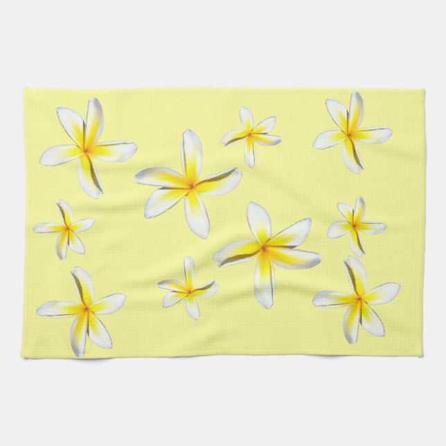 Paño De Cocina Amarillo y blanco del Plumeria de Hawaii (Horizontal)