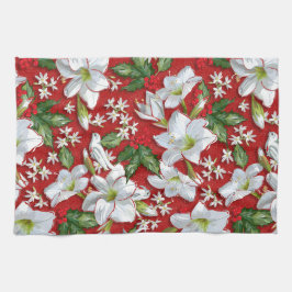 Paño De Cocina Amaryllis y Holly Red Navidades