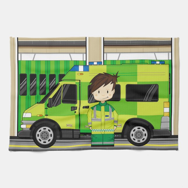 Paño De Cocina Ambulancia del dibujo animado y EMT (Horizontal)