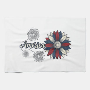Paño De Cocina América Patriótica Flor Fuegos Artificiales Diseño