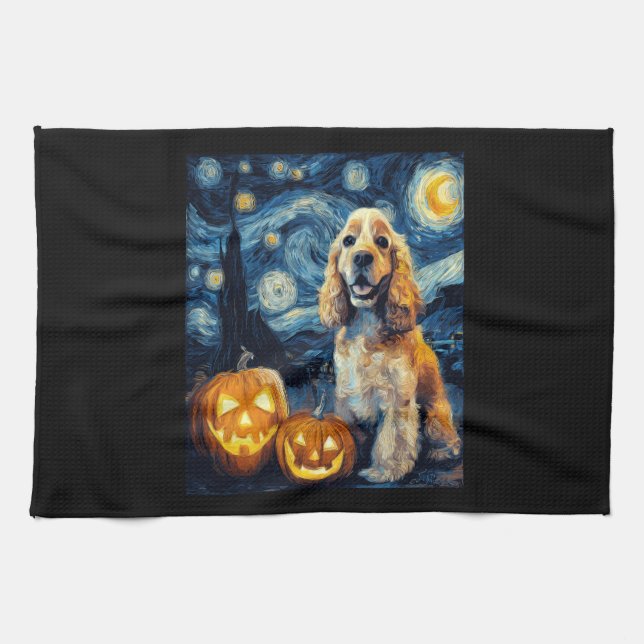 Paño De Cocina American Cocker Spaniel Perro Lindo Halloween Jack (Horizontal)