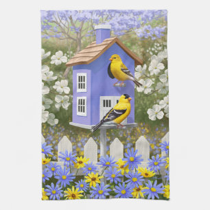Paño De Cocina American Goldfinch Bird House Flower Garden