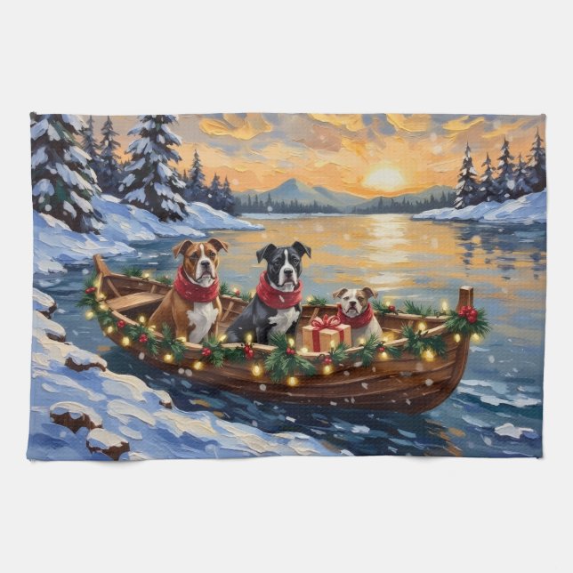 Paño De Cocina American Staffordshire Terrier Christmas Boat (Horizontal)