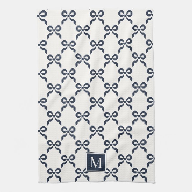 Paño De Cocina Americana Folk Art Navy Bow Quilt Pattern (Vertical)