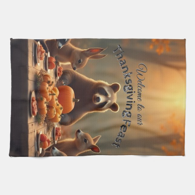 Paño De Cocina Amigos y familia del Fiesta del Día de Acción de G (Horizontal)