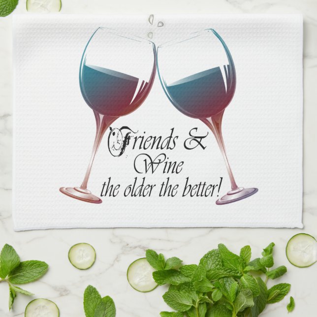 Paño De Cocina Amigos y vino, cuanto más viejo es cuanto el (Doblado)
