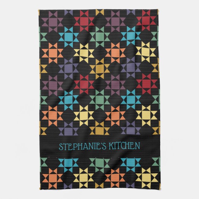 Paño De Cocina Amish Quilt Imprimir colores brillantes Personaliz (Vertical)