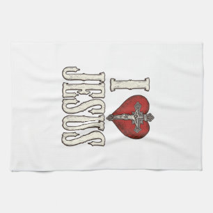 Paño De Cocina Amo a Jesús Grabado Vintage Diseño de Camiseta de 