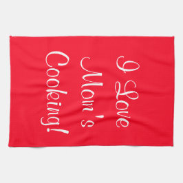 Paño De Cocina Amo a las madres (nombre) cocinando blanco rojo