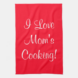 Paño De Cocina Amo a las madres (nombre) cocinando blanco rojo
