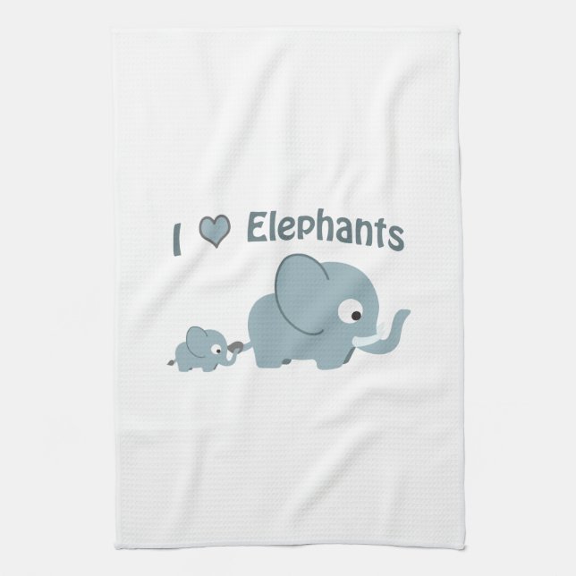 Paño De Cocina Amo a los elefantes. (Vertical)