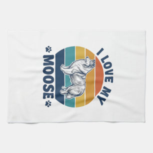Paño De Cocina Amo a mi perro alce Diseño de grabado retro_1
