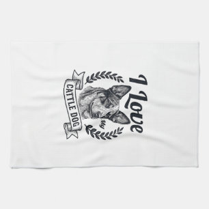 Paño De Cocina Amo a mi perro de ganado Diseño de grabado vintage