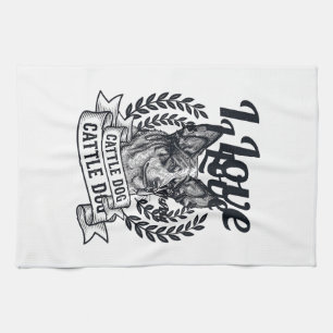 Paño De Cocina Amo a mi perro de ganado Diseño de grabado vintage
