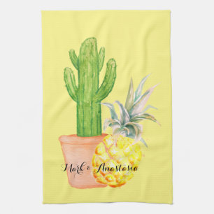 Paño De Cocina Amor moderno piña amarilla y cactus