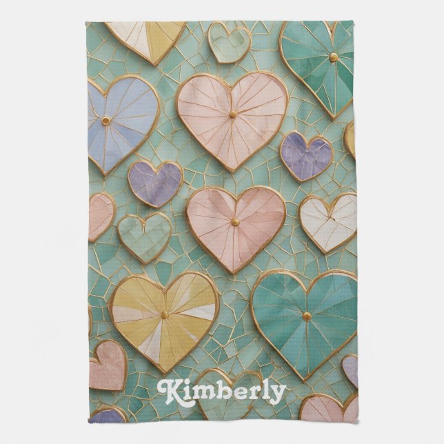 Paño De Cocina Amor Mosaico: Corazones Pastel (Vertical)