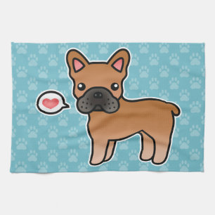 Paño De Cocina Amor por Bulldog Francés de Dibujos Animados Rojo