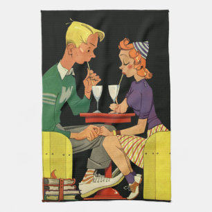 Paño De Cocina Amor y romance vintage, adolescentes en la tienda 