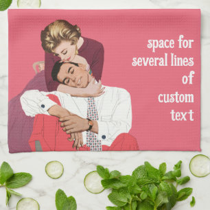 Paño De Cocina Amor y romance vintage, recién casados en rosa