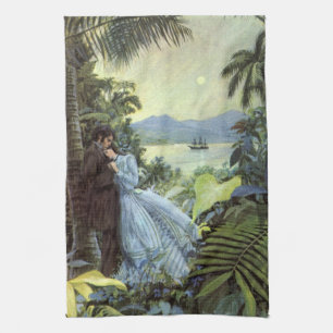 Paño De Cocina Amor y romance vintage, vista tropical romántica
