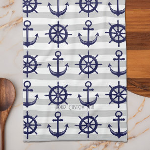 Paño De Cocina Ancla azul marino rueda de barco rayas náutico