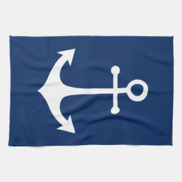 Paño De Cocina ancla blanca sobre azul marino