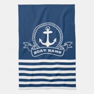 Paño De Cocina Ancla Náutica Azul Marino Rayada 