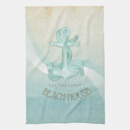 Paño De Cocina Ancla náutica de Beach House y Rope Aqua ID623