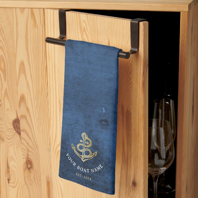 Paño De Cocina Anclaje acuarela Nautical Añadir nombre de barco A (Pliegue de tercios)