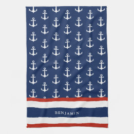 Paño De Cocina Anclaje blanco rojo azul de la Marina Náutica Pers