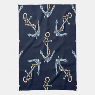 Paño De Cocina Anclas de Acuarela Azul Marino