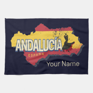Paño De Cocina Andalucía España Retro Map Vintage Flamenco Holida