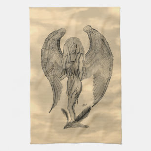 Paño De Cocina Ángel al estilo tatuaje