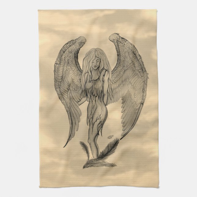 Paño De Cocina Ángel al estilo tatuaje (Vertical)