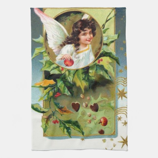 Paño De Cocina Ángel bonito con acebo (Vertical)