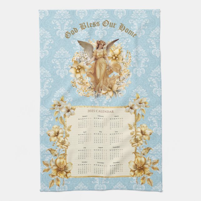 Paño De Cocina Ángel de la tutela del calendario 2025 (Vertical)