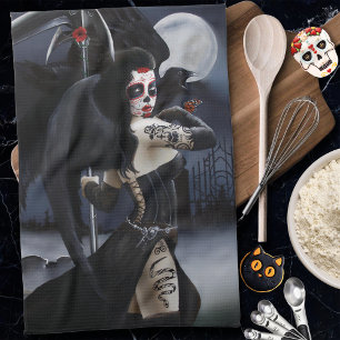 Paño De Cocina Ángel Gótico Oscuro Muerte Fantasía Calavera Azuca