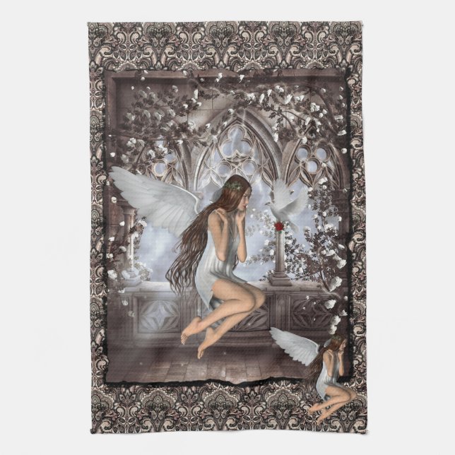 Paño De Cocina Ángel gótico y su paloma (Vertical)