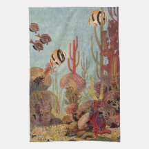 Angelfish en coral, pescado tropical vintage en el