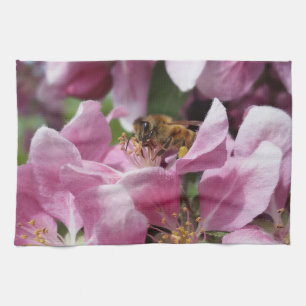Paño De Cocina Angery Honey Bee On Pink Crabapple Flor