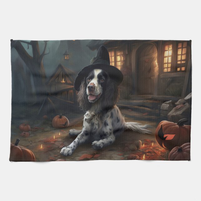 Paño De Cocina Anglo Springer Spaniel calabazas Halloween Scary (Horizontal)