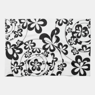 Paño De Cocina Anillos y Flores en Blanco y Negro