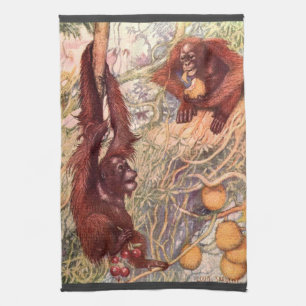 Paño De Cocina Animal Salvaje Antiguo, Orangutanes por Louis Sarg