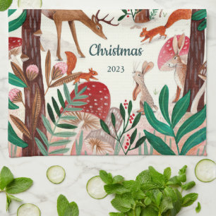 Paño De Cocina Animales adorables del bosque Navidad Bosque
