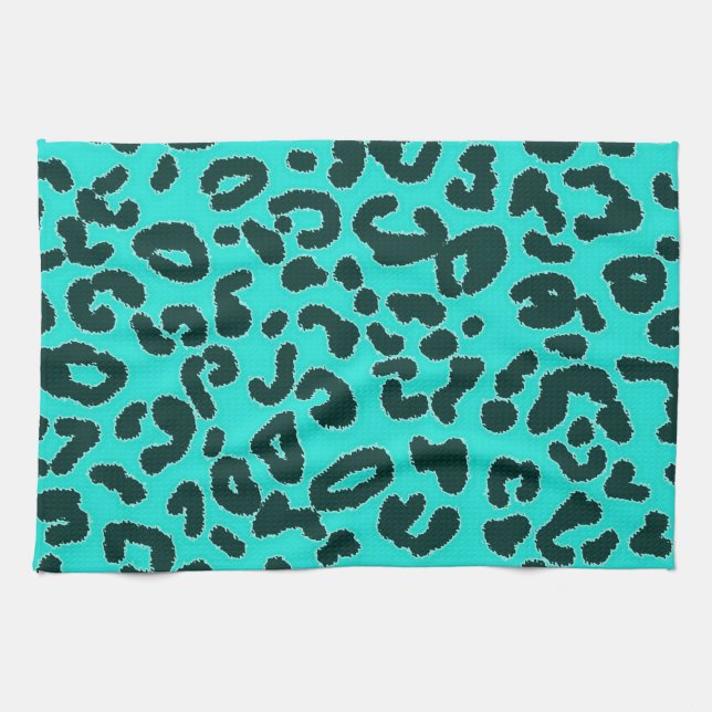Paño De Cocina Animales Aqua Blue-Green, Turquoise Leopard Print (Horizontal)