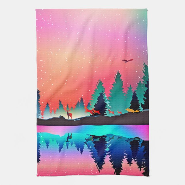 Paño De Cocina Animales aurora de montaña de Woodland (Vertical)