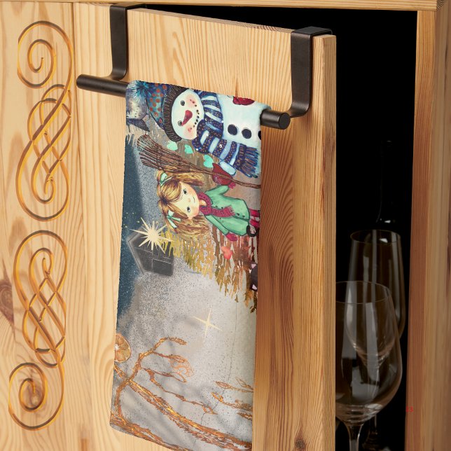 Paño De Cocina Animales cortos, Navidades niños azules (Cute Animals, Kids Christmas blue Kitchen Towel)