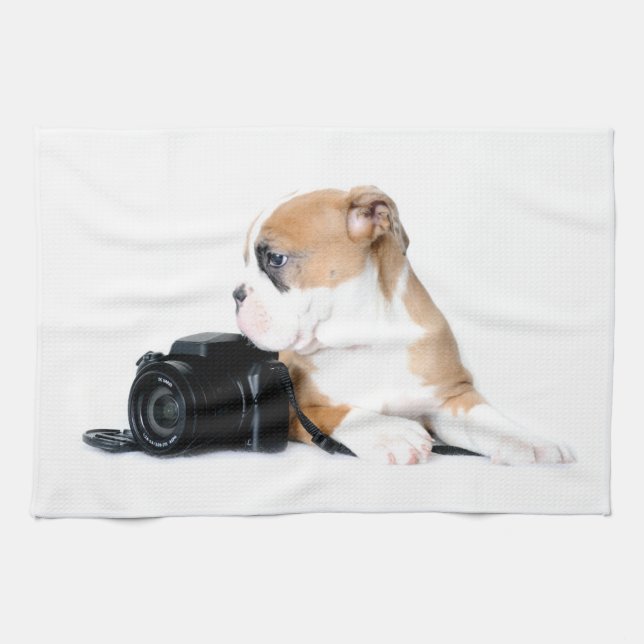 Paño De Cocina Animales de bebé más afectados | Antiguo Bulldog b (Horizontal)