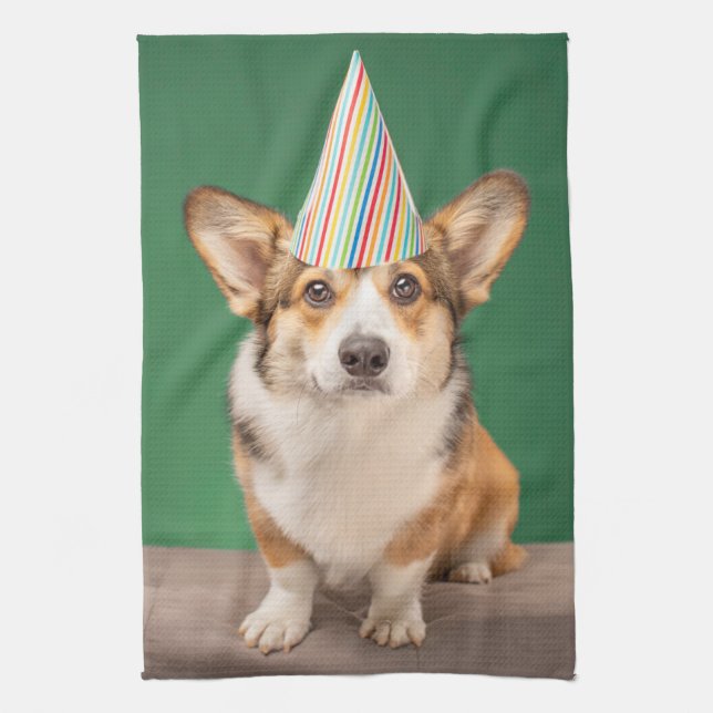 Paño De Cocina Animales de bebé más afectados | Corgi Birday Pupp (Vertical)